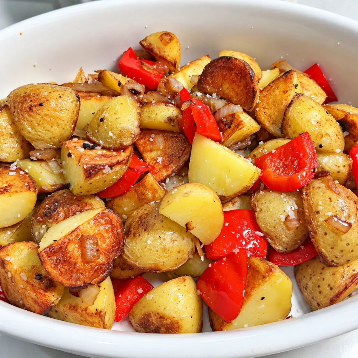 Preparation step for Patatas Bravas Breakfast Hash.