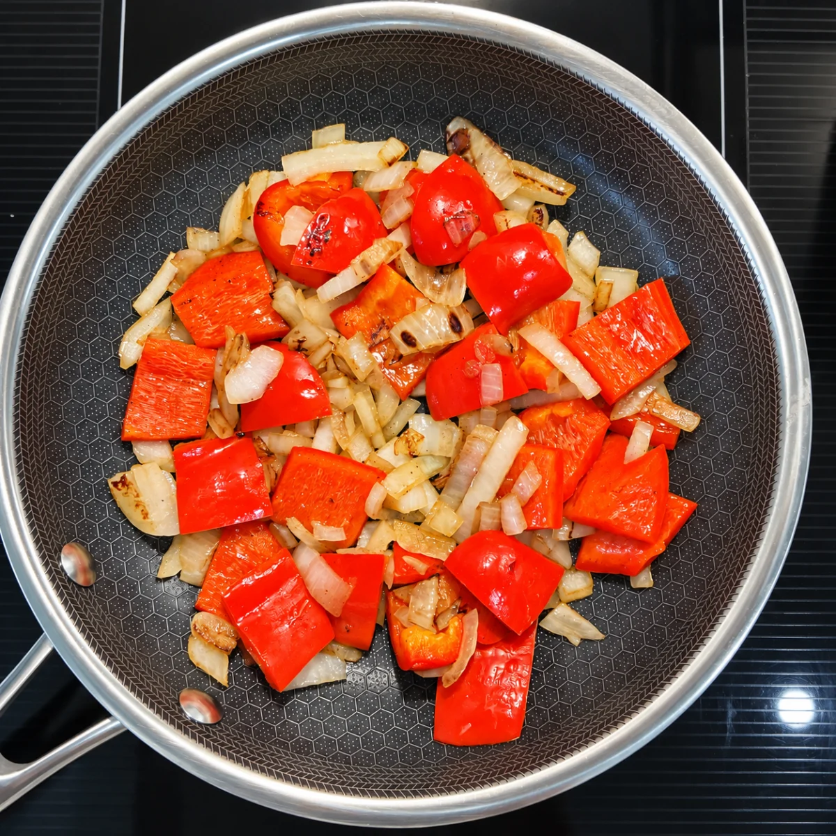 Preparation step for Patatas Bravas Breakfast Hash.